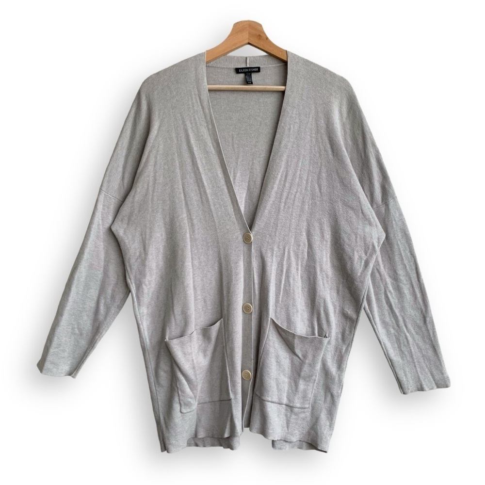 Eileen Fisher Cardigan L Pearl Cotton Silk Blend - Picture 4 of 13